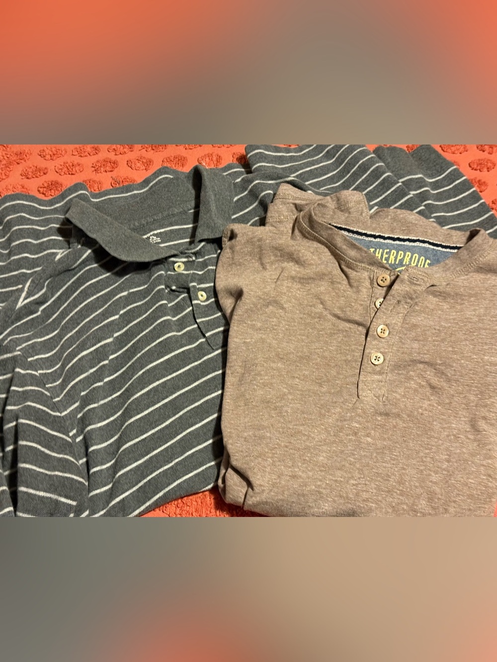 Lands' End Gray Striped Polo & weatherproof Brown Henley Bundle